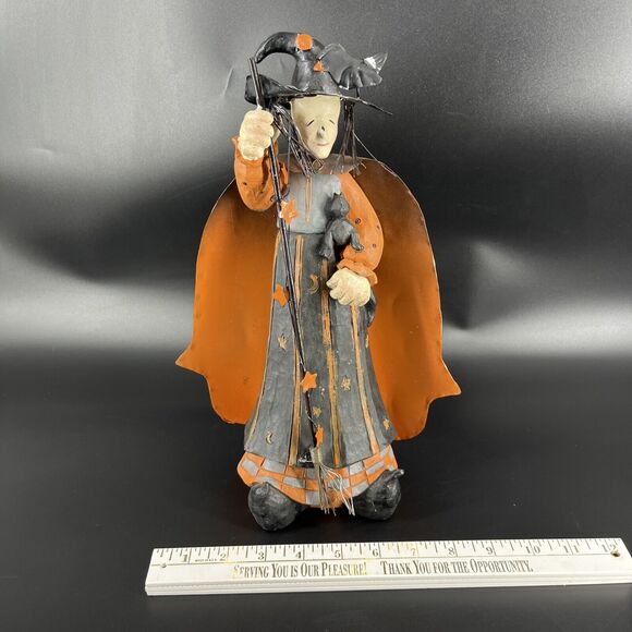 Halloween Decorative Scary Resin & Metal Witch Figurine Folk Art Rustic - Picture 4 of 15
